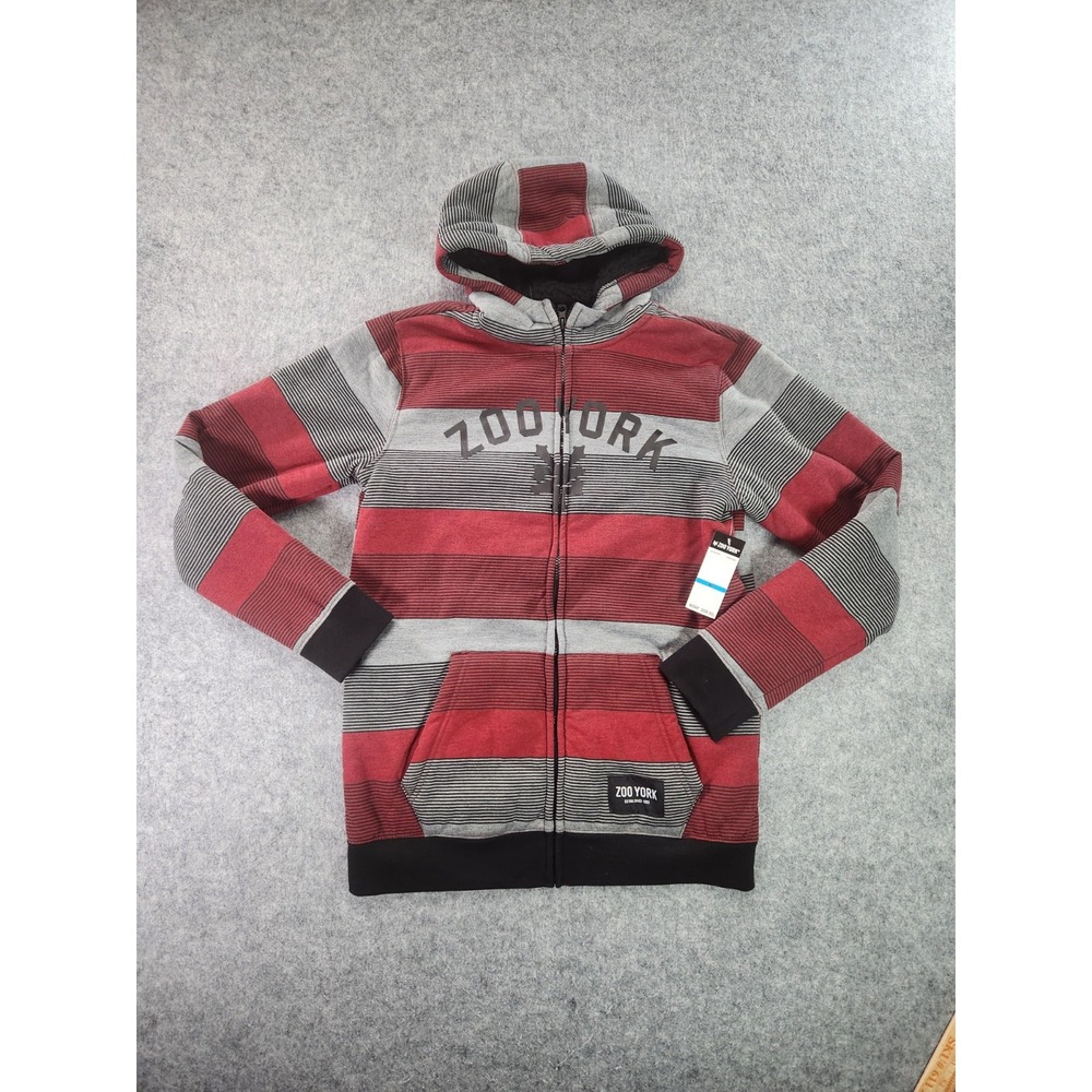 Zoo York Hoodie Youth XL Stripe Sherpa Lined Skate Full‎ Zip Grunge Spellout